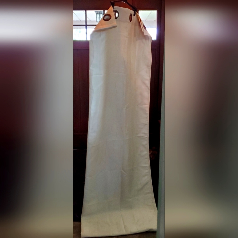 Textured Fabric Curtain Panel Polyester, Ivory, Machine Washable
